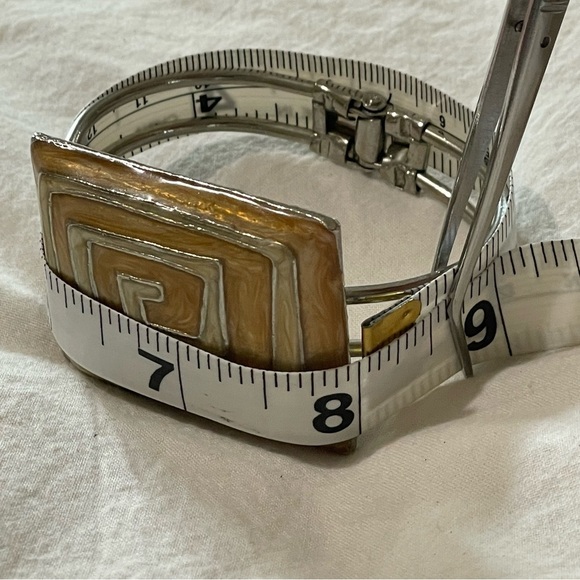 Modern Maze Design Square Enamel Gold Silver Cuff Bracelet - Picture 2 of 9